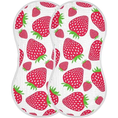 Muslin Baby Burp Cloths Set of 1, Soft Absorbent Cute Strawberry Muslin Washcloths, Bibs, Face Towel for Newborn Boys Girls, 22 x 11 Inch