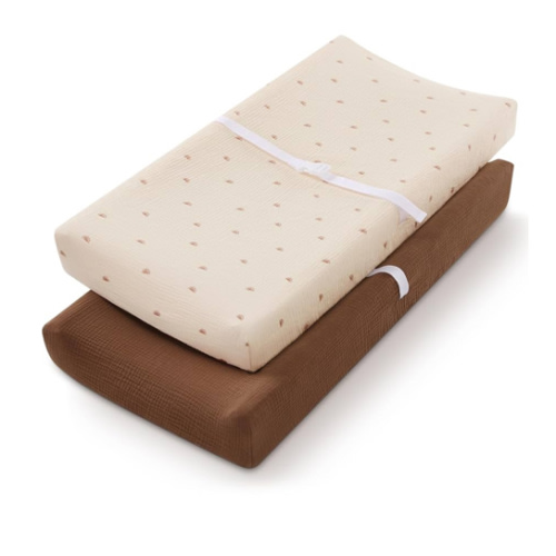 Blissful Diary Muslin Changing Pad Cover for Girls Boys, Ultra Soft Breathable Cotton, Baby Diaper Change Table Pad Covers, 2Pack (Sunshine&Brown)