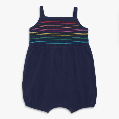 Baby smocked tank shortie in rainbow - Navy / 6-12