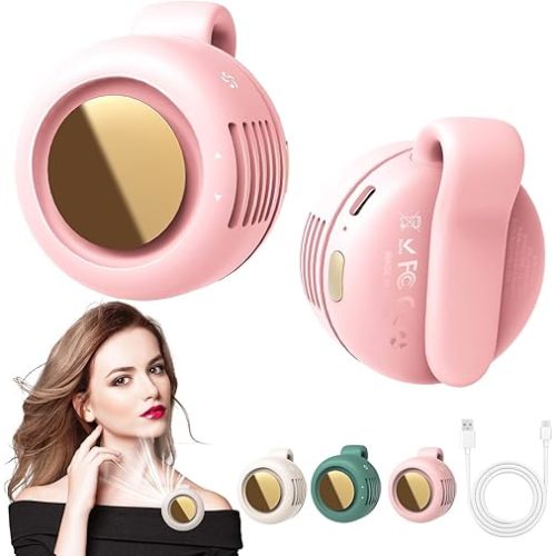 Portable Silent Mini Bladeless Fan Clip On, Small Fan Clip on for Shirt & Waist, Adjustable 3-Speed Suspended Whirlwind Fans, For Outdoor & Travel & Office, Travel Accessories, Gift (Pink)