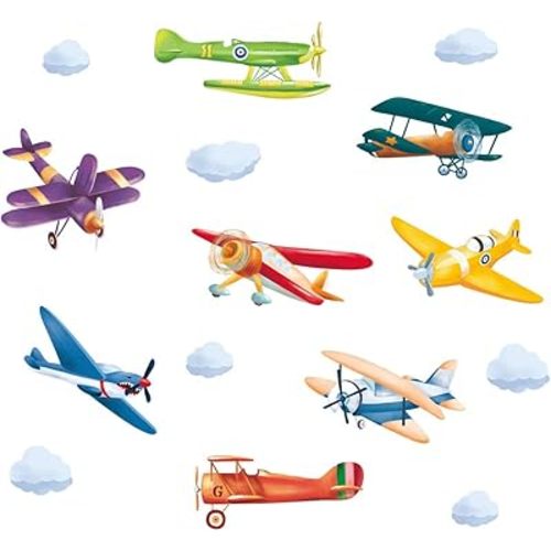 Colorful Airplane Wall Stickers Aircraft Biplane DIY Wall Decals Art Decor for Kids Boys Bedroom Nursery Playroom