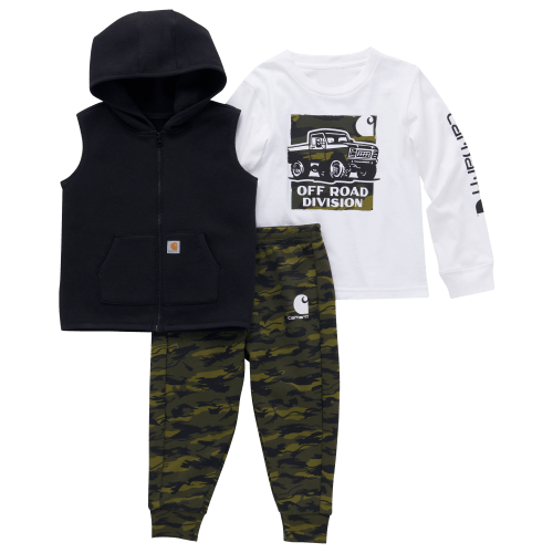 Carhartt Long-Sleeve T-Shirt, Zip-Front Vest, and Camo Pants Set for Babies