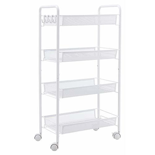 JANE EYRE Rolling Utility Storage Rack Cart on Wheels, Trolley Carft cart, Multi-Purpose Organizer Shelf (White, 4 Tier)…