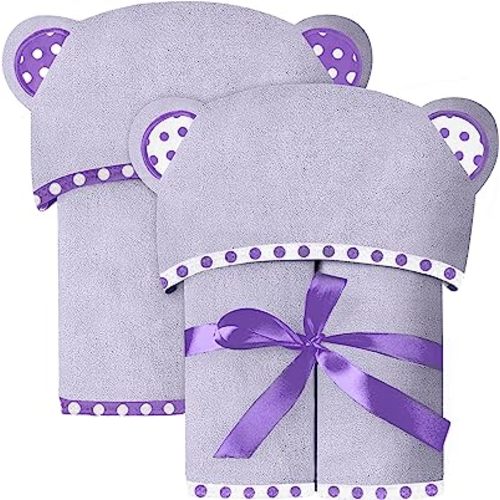 Set of 2 Hooded Baby Towels – Purple – Luxurious, Large and Super Absorbent – 30 x 30 Inch – Soft and Suitable for Infants, Toddlers and Kids – 400 GSM