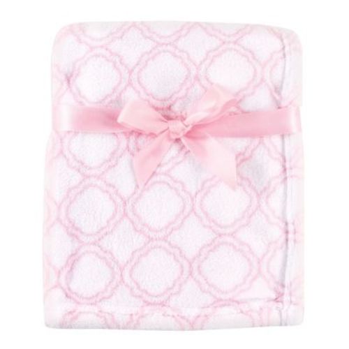 Luvable Friends Baby Girl Coral Fleece Blanket, Pink Lattice, One Size