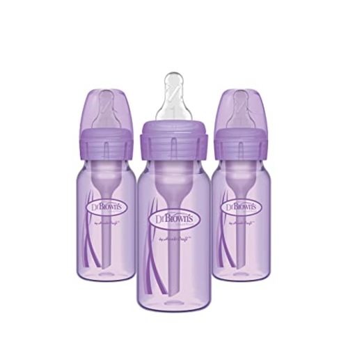 Dr. Brown's Natural Flow Anti-Colic Options+ Narrow Baby Bottles 4 oz/120 mL, with Level 1 Slow Flow Nipple, Lavender, 3 Pack, 0m+