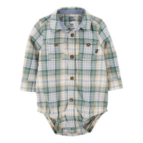 Baby Plaid Long-Sleeve Button-Down Bodysuit - OshKosh | Carter's