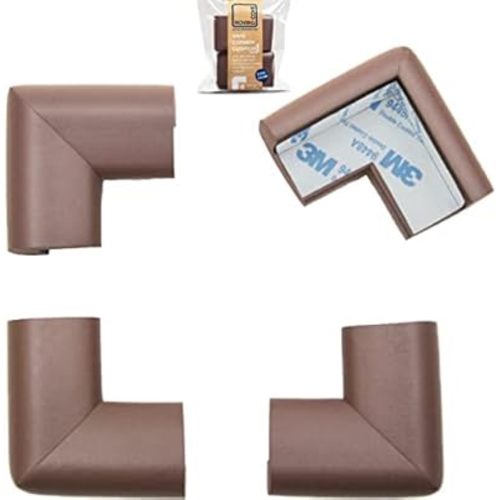 Roving Cove HeftyFit Corner Protector for Baby (4 Large Corners), Heavy-Duty Soft Rubber Foam Furniture Corner Bumper Guards, 3M Adhesive Pre-Taped, Coffee Brown