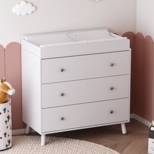 Changing Table,3 Drawers Storage Dresser with Removable Pad,Baby Changing Table Safety Rail and Strap for Bedroom, Nursery,White