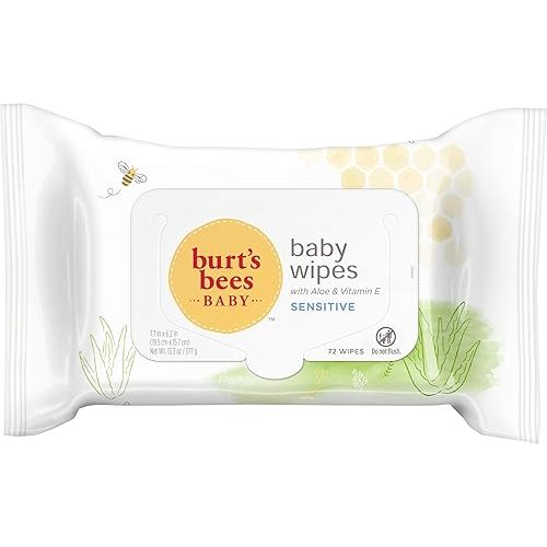 Burt's Bees Baby Wipes, Unscented, Natural Origin Baby Wipes for Sensitive Skin with Aloe and Vitamin E, 72 Count (Pack of 6)