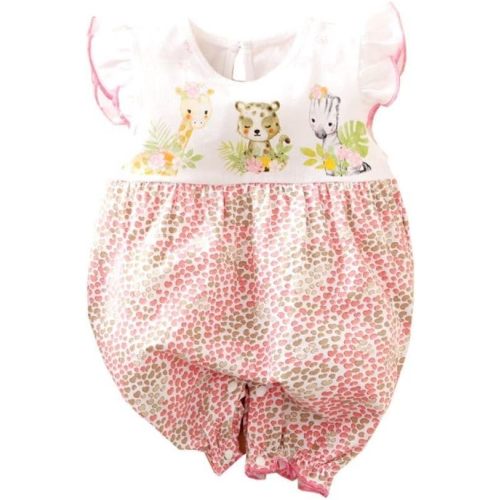 Cute Giraffe + Zebra With Floral Print Long Sleeve Baby Girl Clothes White Jumpsuit For Baby One-Piece Romper