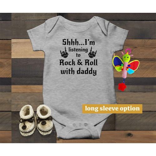 Rock Baby Bodysuit, Listening To Rock With Daddy, Funny Baby Clothes, Heavy Metal, Rocker, Cute Baby Outfit, Baby Announcement, Dad Gift