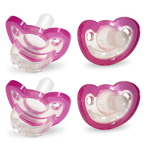 RaZbaby JollyPop Baby Pacifier for Newborns 0-3m - Soft BPA Free Medical Grade Silicone Made in The USA with a Durable one Piece Construction - Dishwasher Safe Easy to Sterilize - Pink, Pack of 4