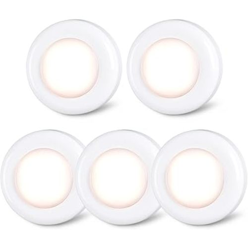 STAR-SPANGLED Push Tap Light, 2.8” Mini Night Touch LED Puck Lamp, Portable Under Cabinet Lighting AAA Battery Operated Powered, DIY Stick On Lights for Closet, Counter, Kitchen, Warm White, 5 Pack