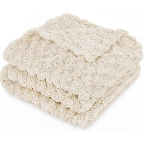 HOMRITAR Baby Blanket for Boys Girls 3D Flannel Fleece Fluffy Blanket for Baby Soft Plush Breathable Bed Blanket for All Season Toddler Infant or Newborn Receiving Blanket (30 x 40 Inch, Beige)