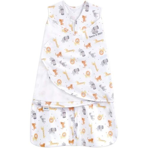 HALO 100% Cotton Sleepsack Swaddle, 3-Way Adjustable Wearable Blanket, TOG 1.5, Jungle Cotton, Newborn, 0-3 Months