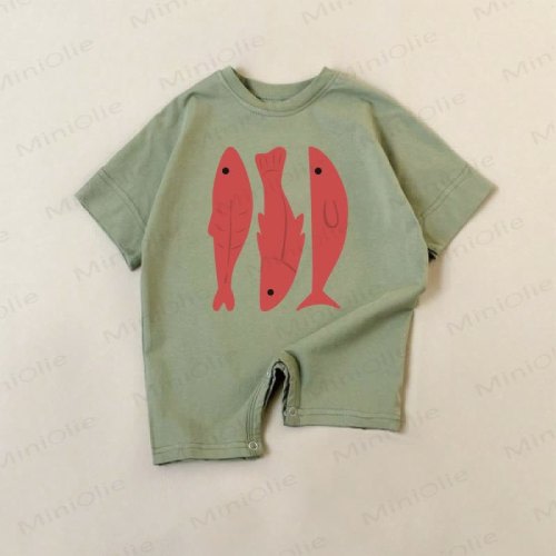 Baby Three Fishes Green Romper