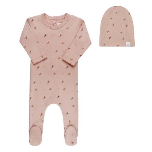 Aurora Pink Floral Print Collection Footie & Beanie