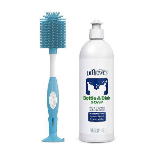 Dr. Brown's Reusable Soft Touch Baby Bottle Cleaning Brush, Blue 1-Pack & Fragrance-Free Dish Soap, 16oz