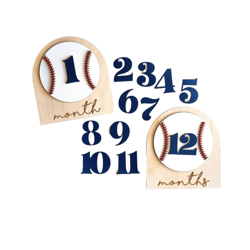 Baby Monthly Milestone Cards Monthly Milestone Discs Newborn Photography Props Baby Announcement Sign Baby Girl Wooden Boho Flower Milestone Card 1-2 Months Interchangeable Milestone (Baseball)