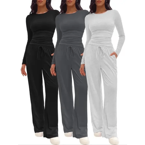 Two-piece Set Women's Solid Ruched Tee & Drawstring Pocket Pants - TikTok Shop