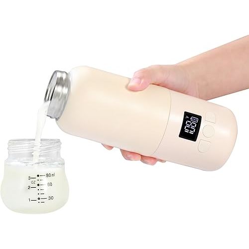 Cordless Portable Bottle Warmer for Travel, 300ml Portable Milk Warmer Super Fast Charging,Adjustable Temp & Keep Warm for Formula, Breastmilk (Pink)