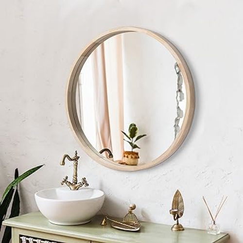 LYYYXGYP Round Wood Mirror 30 Inch for Wall Decor Farmhouse Wall Mirror Living Room Wooden Framed Circle Mirror Circular Vanity Mirror for Bathroom Bedroom