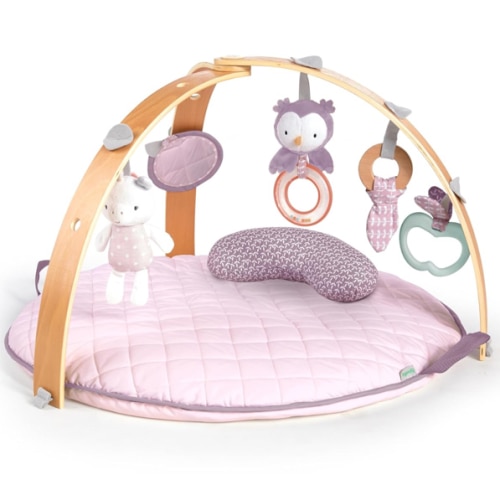 Ingenuity Cozy Spot Reversible Duvet Activity Gym & Play Mat with Wooden-Toy-bar - Calla (Pink), Newborn and up