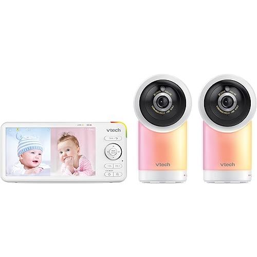 VTech 2 Camera 1080p Smart WiFi Remote Access 360 Degree Pan & Tilt Video Baby Monitor with 5” High Definition 720p Display, Night Light, RM5766-2HD