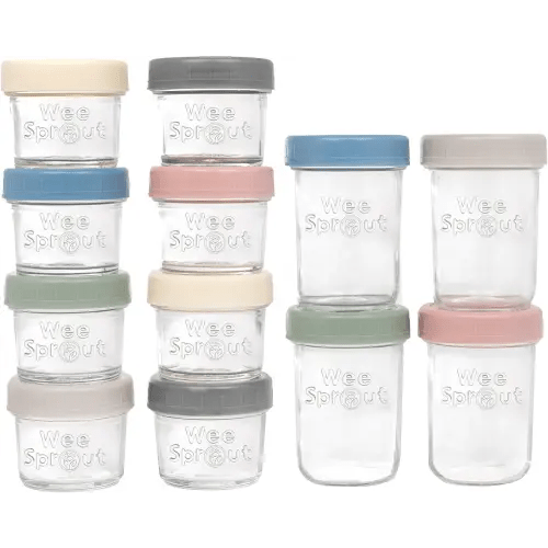WeeSprout Glass Baby Food Storage Jars w/ Lids (4/8 oz, 12 Pack Set) Snack, Reusable Small Containers, Breast Milk, Fridge, Freezer, Microwave & Dishwasher Safe, Essential Must Have for Infants
