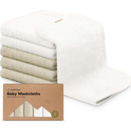 KeaBabies Deluxe Baby Washcloths, White/Stone