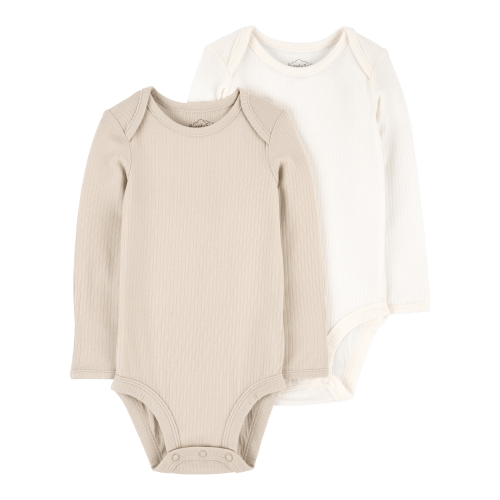 Baby 2-Pack Long-Sleeve PurelySoft Bodysuits - Khaki/Ivory - Carter's | Carter's