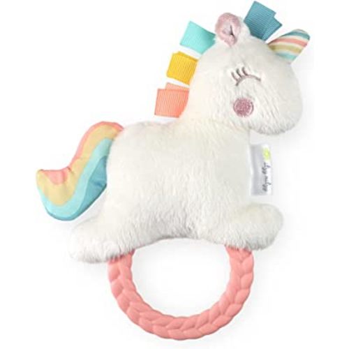 Itzy Ritzy - Ritzy Rattle Pal with Teether - Baby Teething Toy Features A Minky Plush Character, Gentle Rattle Sound & Soft Teether Toy for Newborn (Unicorn)