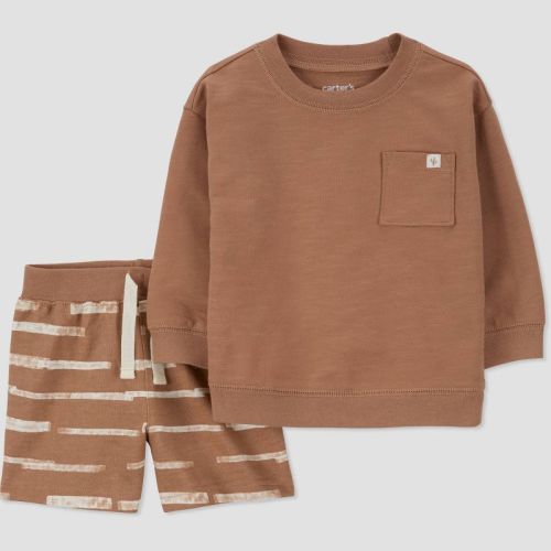 Carter's Just One You® Baby Boys' 2pc Striped Top & Shorts Set - Brown, Size: Newborn