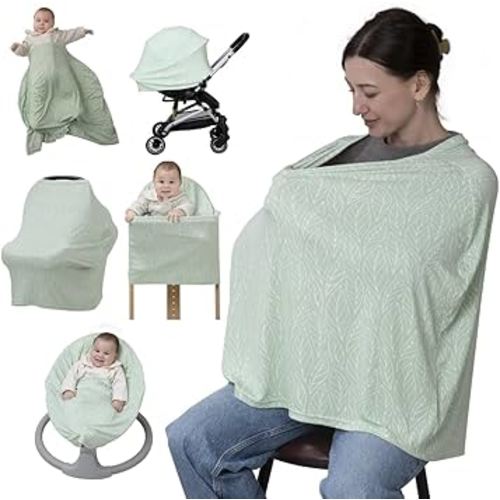 BabbleRoo Nursing Cover for Breastfeeding –95% Viscose Muslin, 5% Spandex, Soft & Breathable Baby Essentials | Newborn Essentials Breastfeeding Covers for Nursing, Multi-Use for Car Seat & High Chair