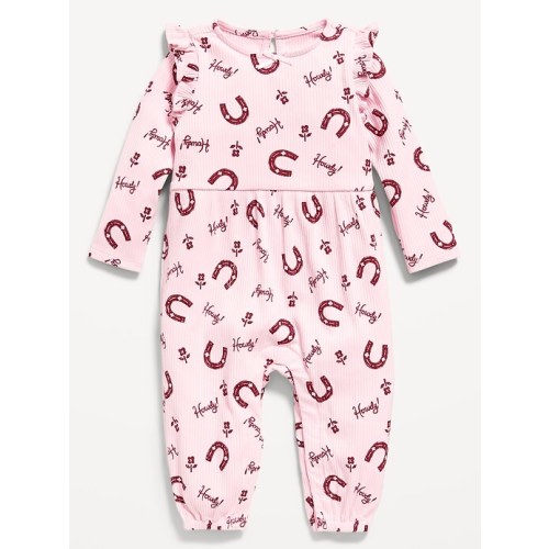 Long-Sleeve Ruffle-Trim Ribbed Jumpsuit for Baby | Old Navy