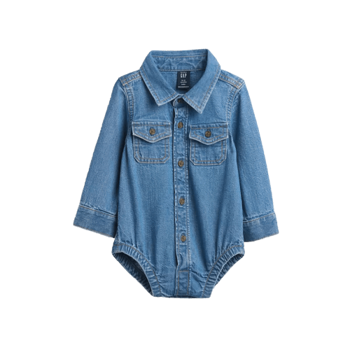 (6-12 M) Baby Denim Button-Down Bodysuit