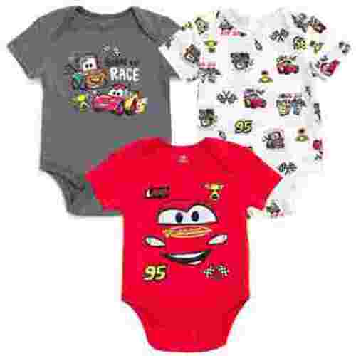 Disney Cars Lightning McQueen Tow Mater 3 Pack Bodysuits Newborn to Infant