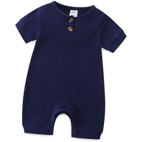 Infant Romper Solid Color One Piece Onesie Short Sleeve Summer Clothes for 0~12M Baby