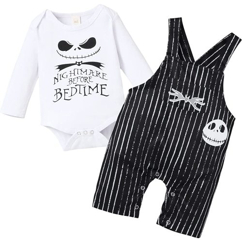 Crazyme Baby Boy Girl Clothes 2PCs Outfit Set Nightmare Before Bedtime Skull Christmas Clothing Set