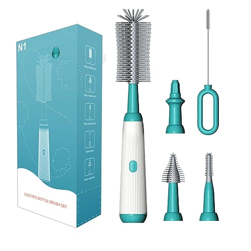 Electric Bottle Brush, Honboom Baby Bottle Cleaner, Rechargeable Waterproof Two-Speed Cleaning Mode Nipple Brush for Baby Bottles Pacifiers Straws Travel Bottle Brush Set (Green)