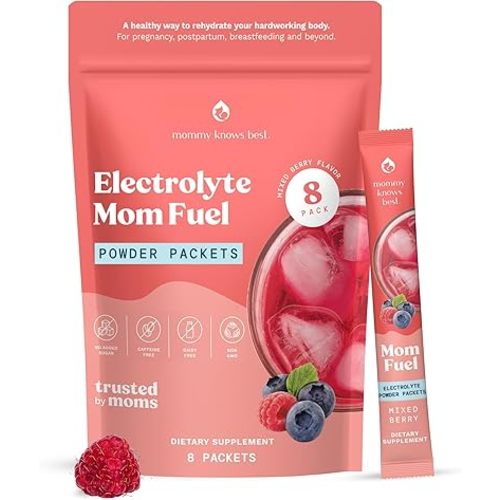 Mommy Knows Best Mom Fuel Electrolyte Drink Mix for Moms, Hydration Support - for Pregnancy, Prenatal, Electrolytes + Trace Minerals, Lactation Drink Mix Supplement (8 Count)