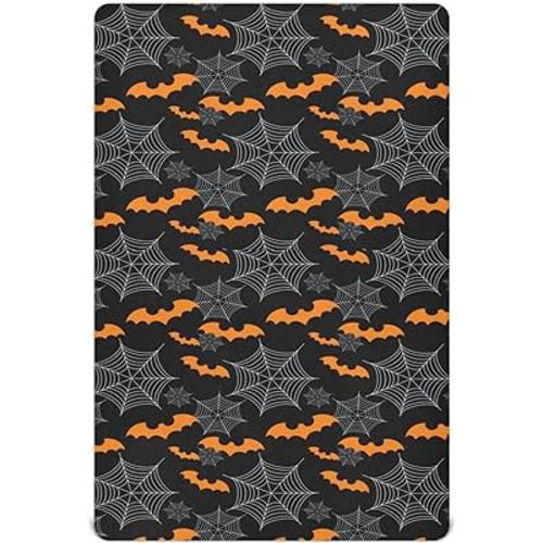 Mazeann Halloween Bats Spider Webs Crib Sheets Soft Breathable Fitted Baby Crib Sheets Mattress Cover for Girl Boys, 52" x 28" x 9"