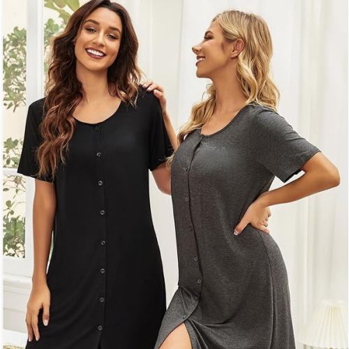 Ekouaer 3 Pack Women's Button Down Nightgowns Short Sleeve Night Shirts for Women Sleepwear V Neck Sleep Dress