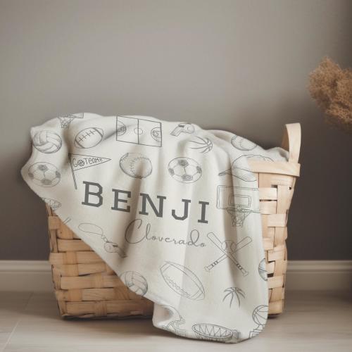 Sport Blanket Personalized Name Gift Vintage Sport Nursery Decor Custom Boys Sport Gift Baby Sport Blanket Name Football Nursery Boy
