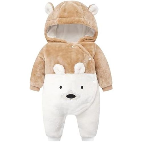 WYTbaby Baby Snowsuit Fleece Romper, Thicken Bear Hooded Jumpsuit for Toddler Girls Boys Infant Outfit
