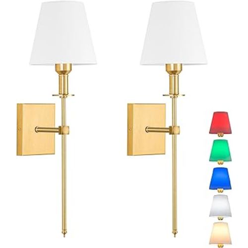 Wall Light Battery Operated Sconce Set Of 2,not Hardwired Fixture,Wall Sconce With Remote Dimmable Light Bulb,Easy To Install Not Wires,for Bedroom, Lounge, Farmhouse ( Color : Gold )