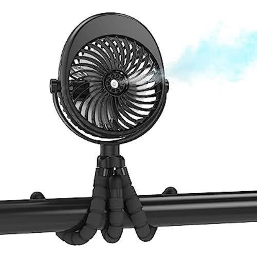 COMLIFE Misting Stroller Fan, 2500mAh Battery Powered Personal Desk Fan with Flexible Tripod, 3 Speed USB Fan for Stroller Office Camping,Black