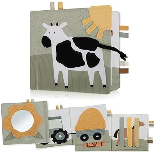 Soft Baby Book with Touch and Feel Pages - Cute Sensory Book for Babies 0-6 Months with Textured Farmworld, Mirror & Crinkle Paper - The Perfect Toy for Baby Showers or as a Newborn/Infant Gift