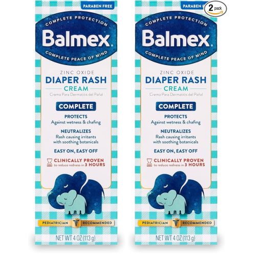 Balmex Complete Protection Baby Diaper Rash Cream with Zinc Oxide + Soothing Botanicals, 4 Ounce (Pack of 2)
